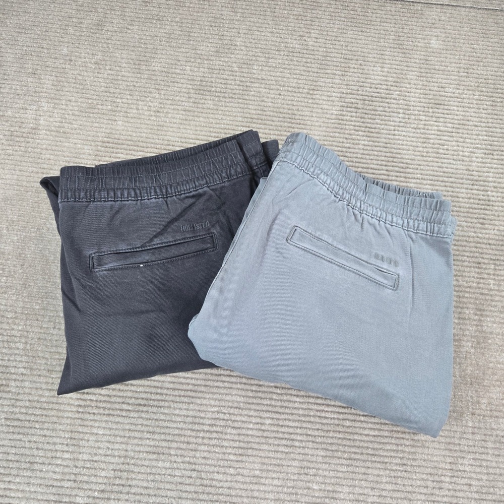 Hollister Mens XL Gray Black Bundle Loose Fit Drawstring Waist Chino Pants